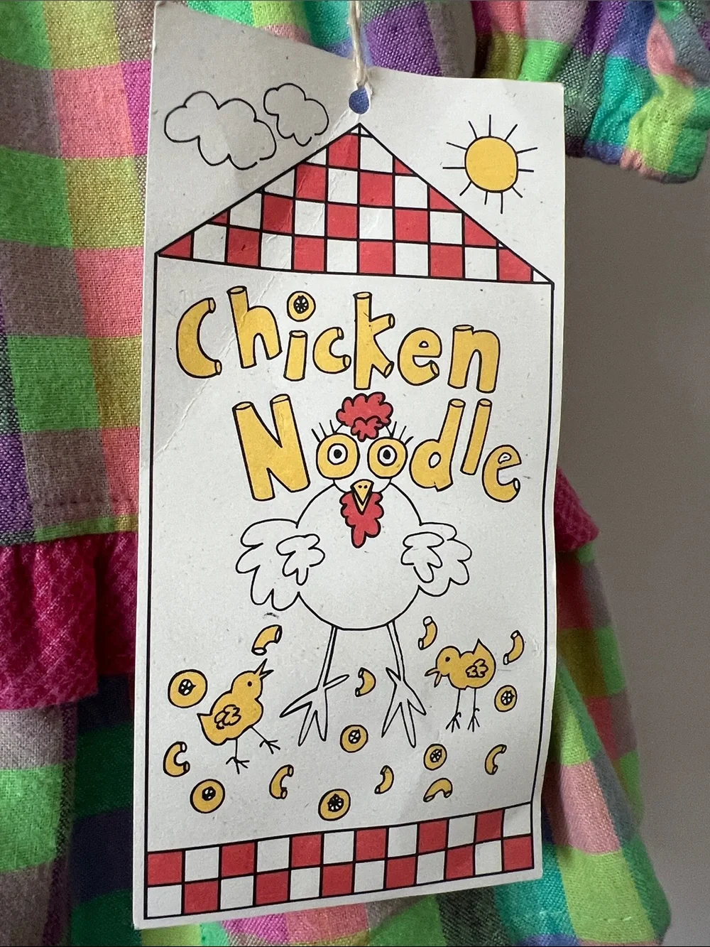 Vintage Chicken Noodle 2 piece set in Bright Colorful Plaid 12M